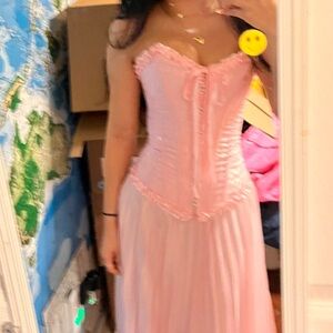 Stylish Pink Lace-Up Corset Gown